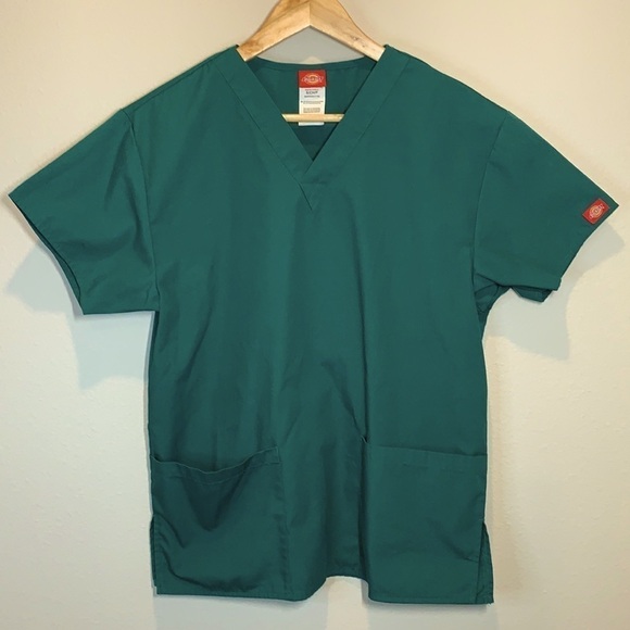Dickies V-Neck Scrub Top, Hunter Green Size: Small - Picture 2 of 6